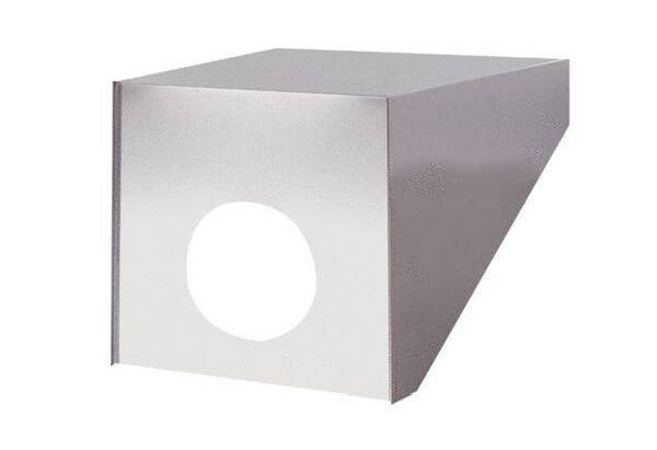 Metallbox mit einem runden Loch auf der vorderen Seite, zeigt potenziellen industriellen Gebrauch.