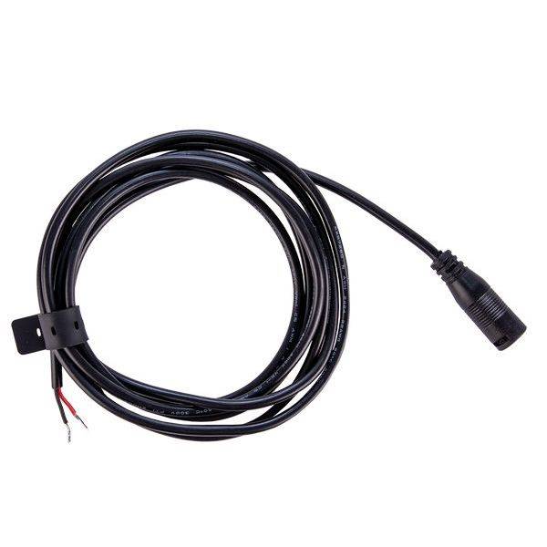 Ein schwarzes Kabel mit einem Stecker am einen Ende und drei abisolierten Drähten am anderen Ende, geeignet für elektrische Verbindungen.