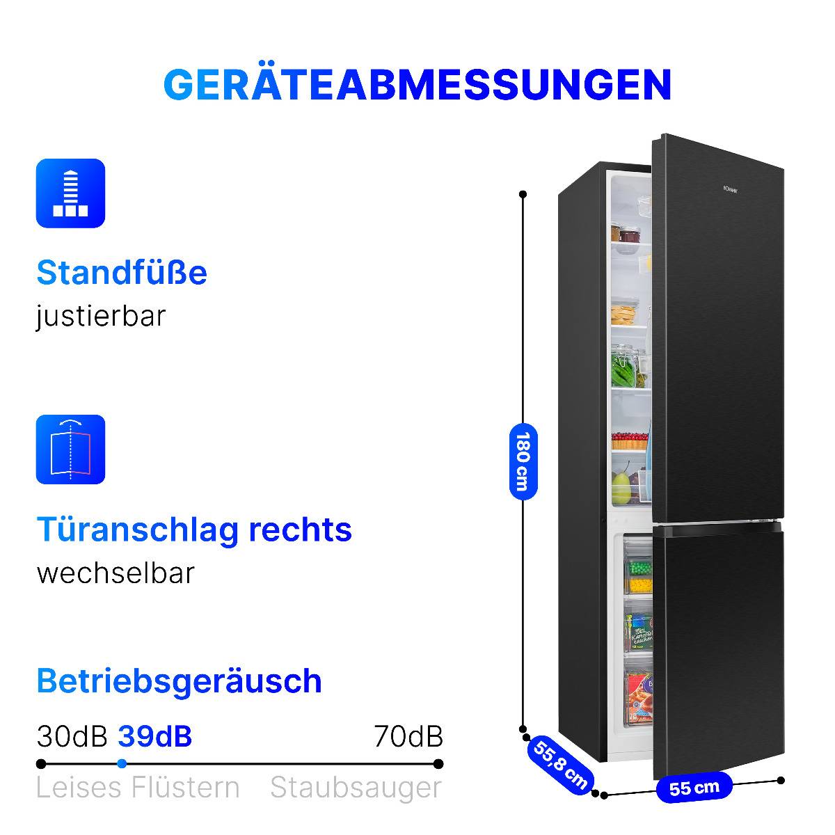 Bomann Kühl-/Gefrierkombination KG 184.1 Edelstahl-Optik schwarz, 269 L