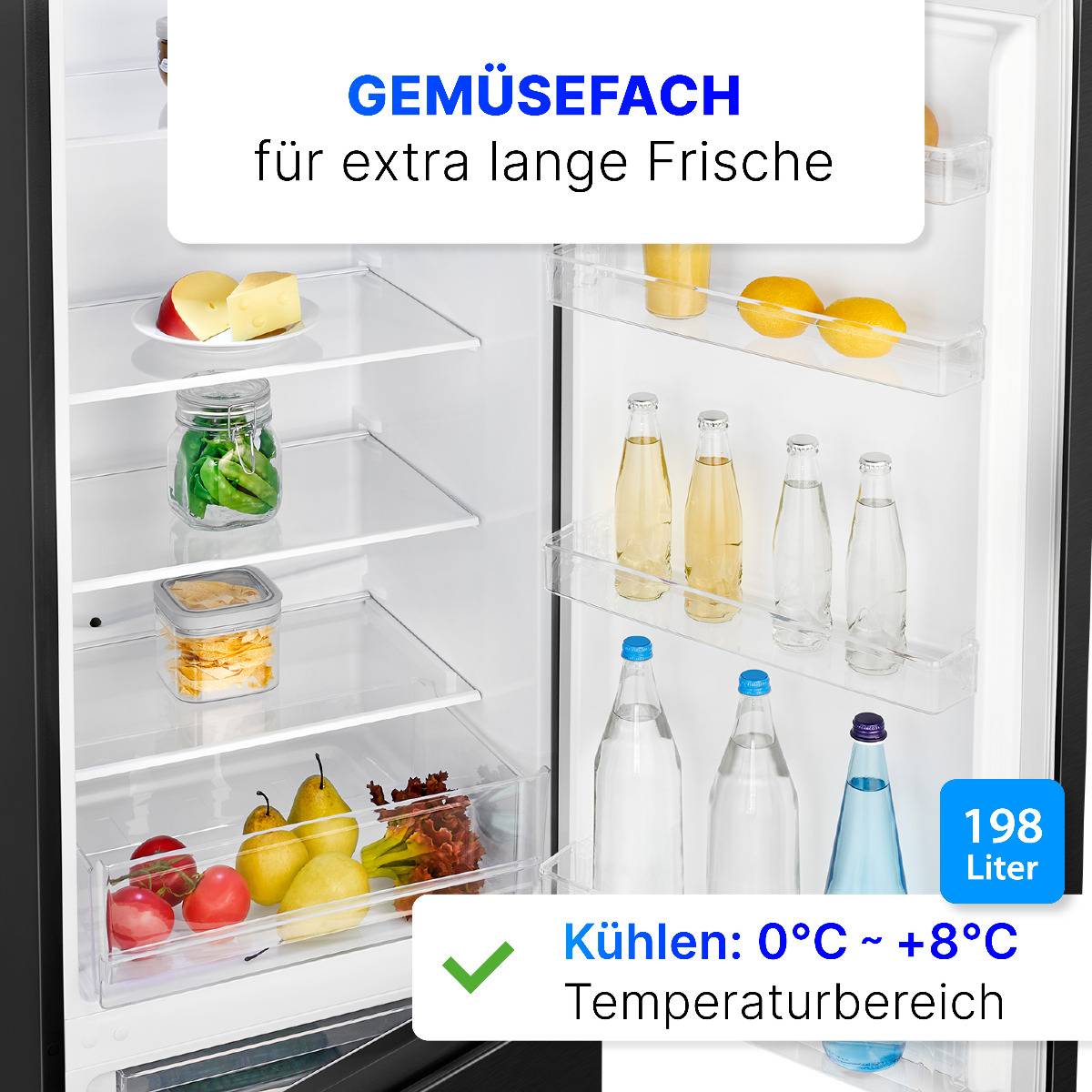 Bomann Kühl-/Gefrierkombination KG 184.1 Edelstahl-Optik schwarz, 269 L