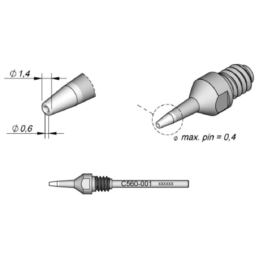 JBC Entlötspitze Serie C560, C560002/Ø 0,8 mm, 1,8 mm, Pincleaning