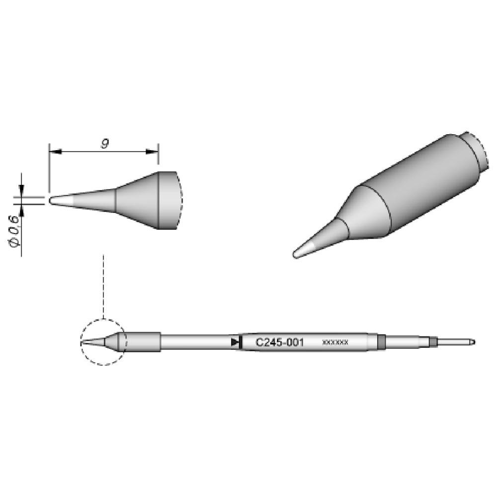 JBC Lötspitze Serie C245, Rundform, C245029/Ø 0,4 mm, gebogen