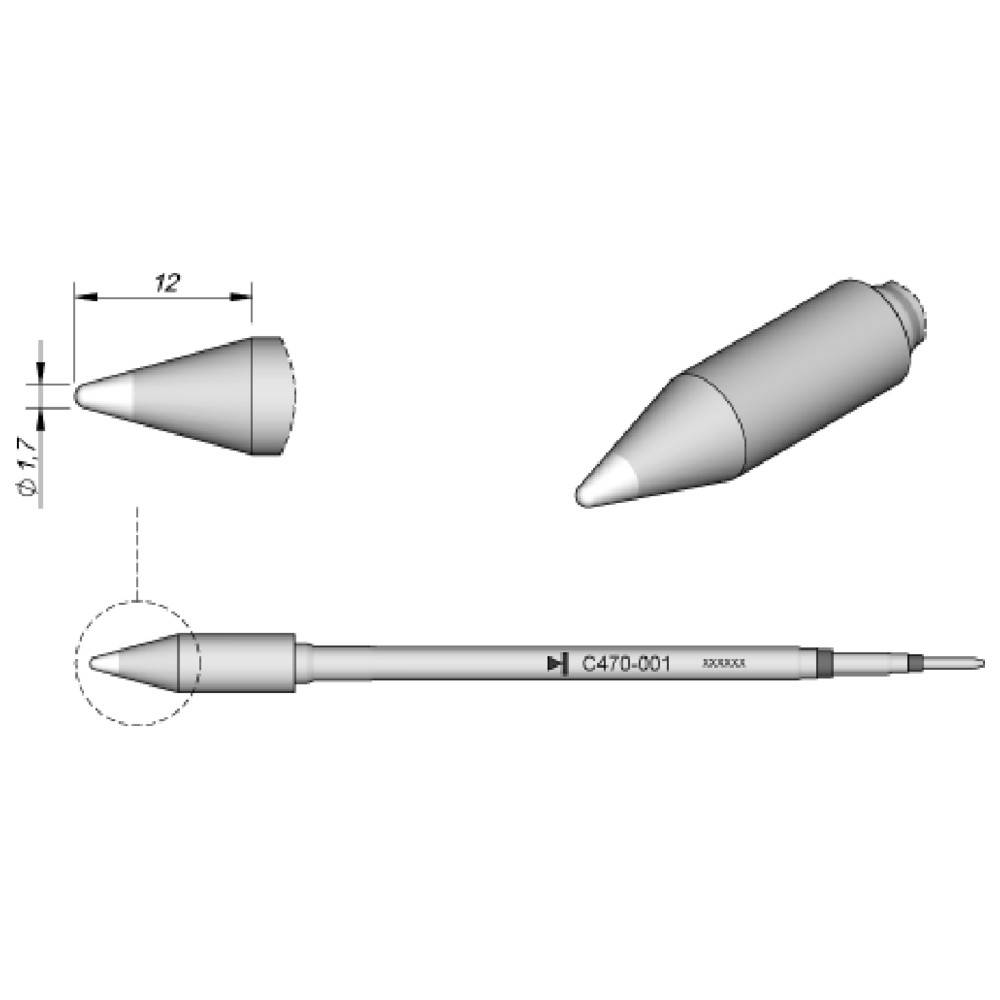 JBC Lötspitze Serie C470, Rundform, C470019/Ø 3,5 mm, abgeschrägt