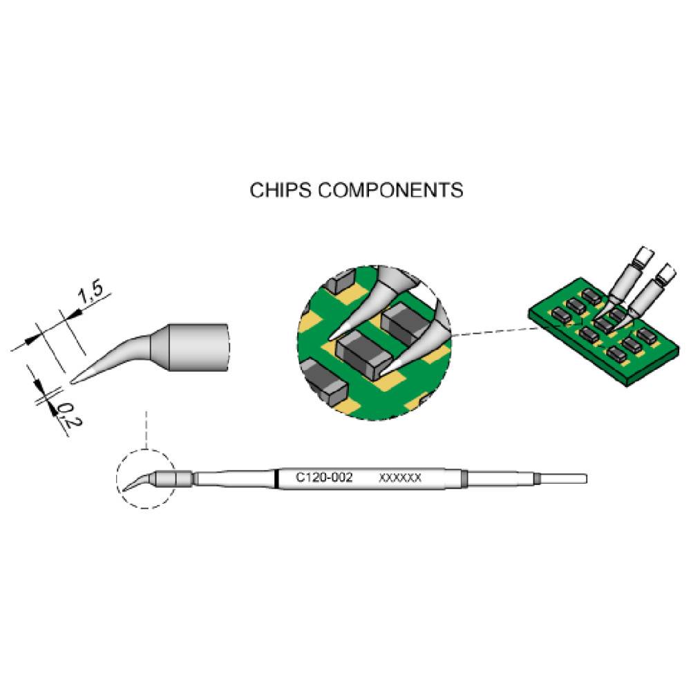 JBC Entlötspitze Serie C120 Chip-Komponenten, C120902/Ø 0,3 mm, gebogen