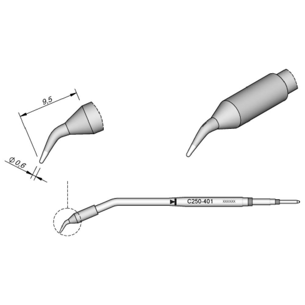 Lötspitze konisch, gebogen, D: 0,6 mm, C250401