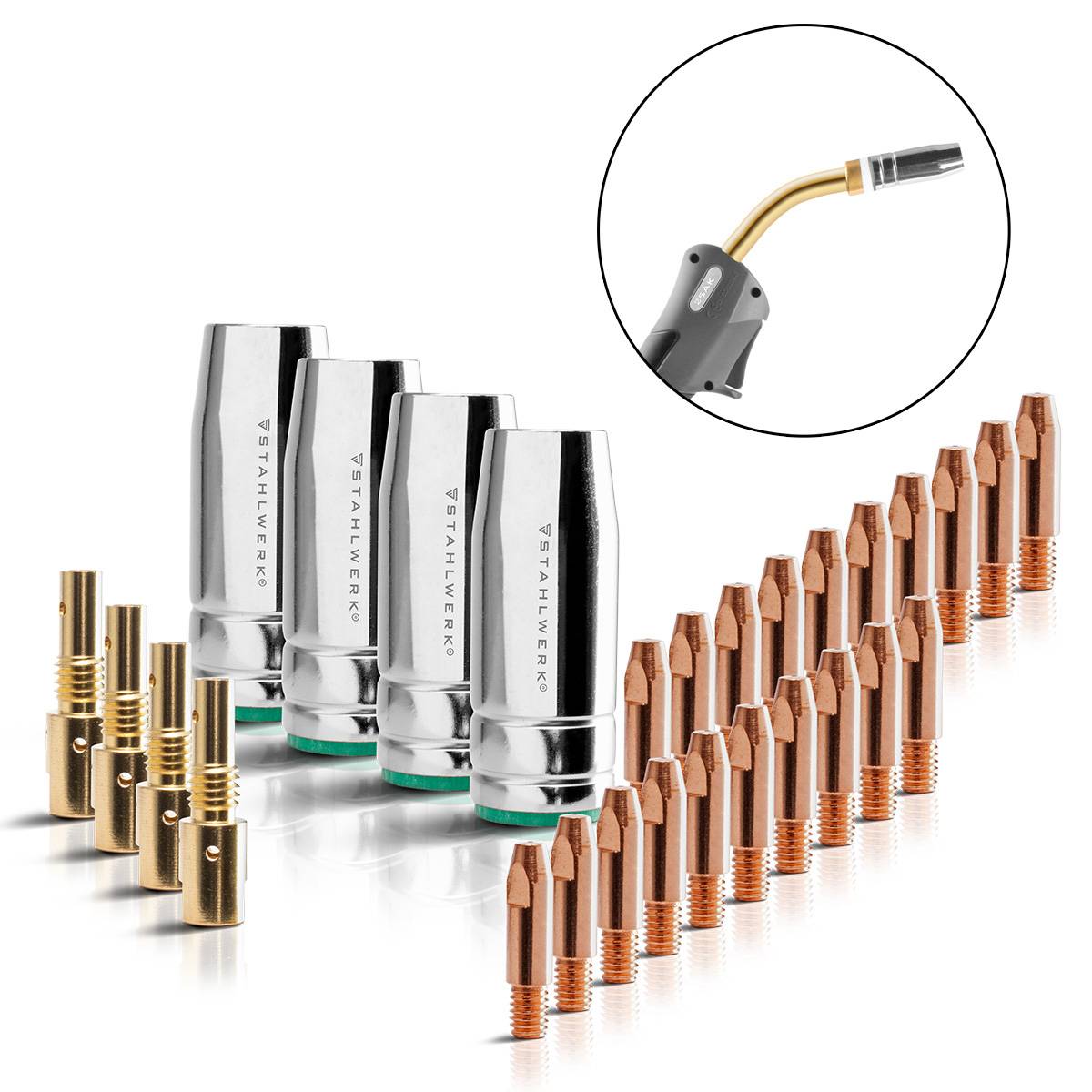 STAHLWERK Verschleißteile Set 28-teilig MIG MAG Alu für AK25/MB25 Schweißbrenner
