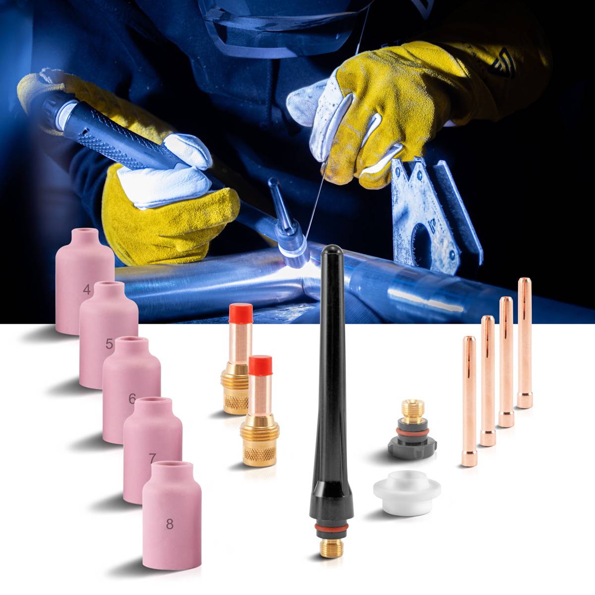 STAHLWERK Schweißzubehör WIG Gaslinsen Set 14-teilig für WP SR Binzel 17 18 26