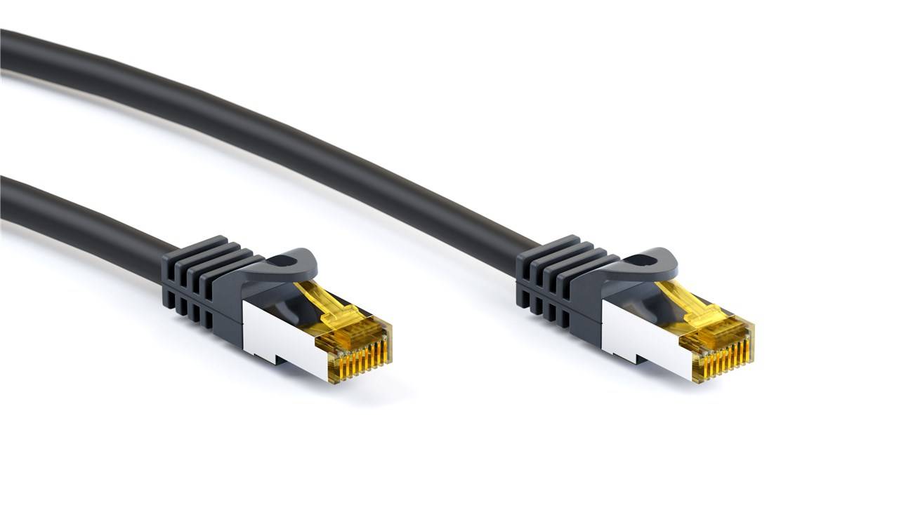 Goobay 91599 RJ45 Patchkabel CAT 6A S/FTP (PiMF) mit CAT 7 Rohkabel Netzwerkkabel 500 MHz Internetkabel LAN Schwarz 1,5m