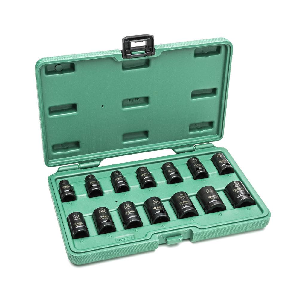 SATA Kraft-Steckschlüsseleinsätze, 1/2", dünnwandig, 14-teilig, 10-24 mm