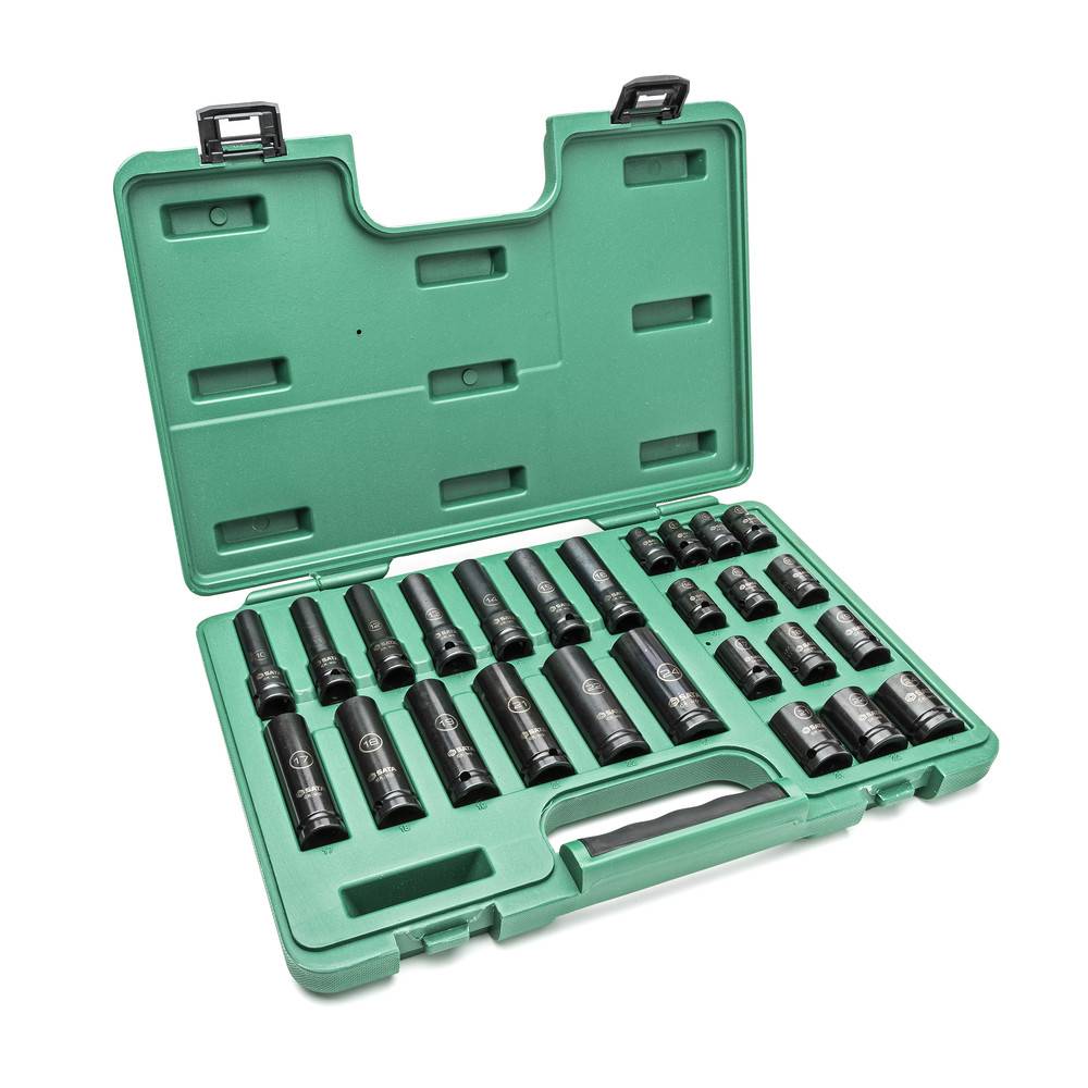 SATA 1/2" Kraft-Steckschlüsseleinsätze, dünnwandig, 26-tlg., 10-24 mm