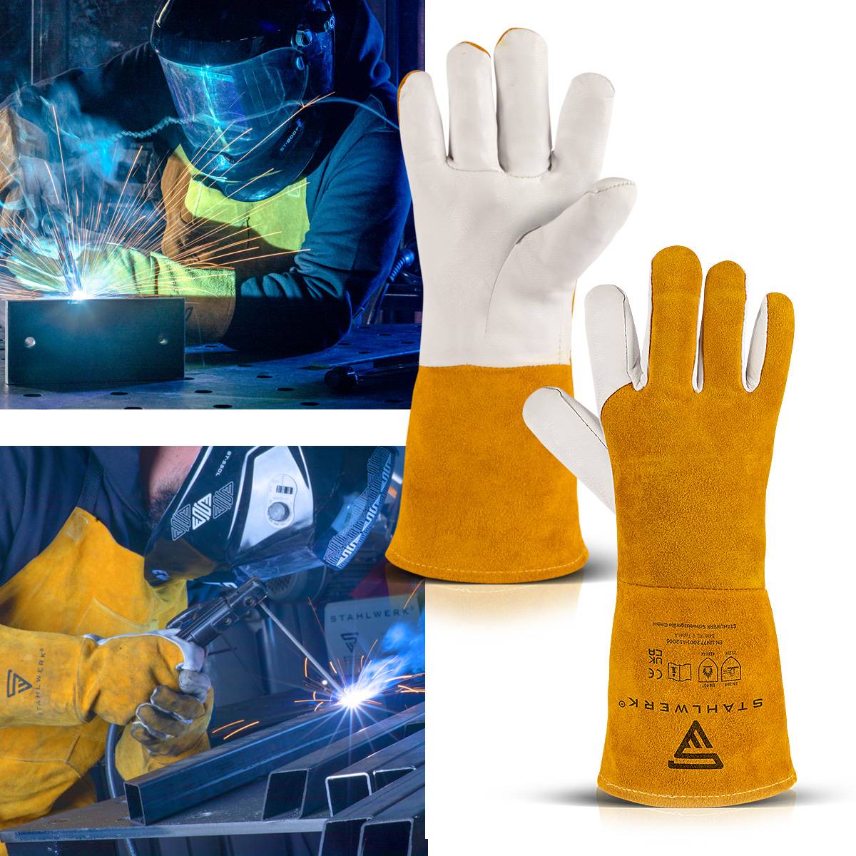 STAHLWERK Schweißerhandschuhe Arbeitshandschuhe Echtleder hitzebeständig