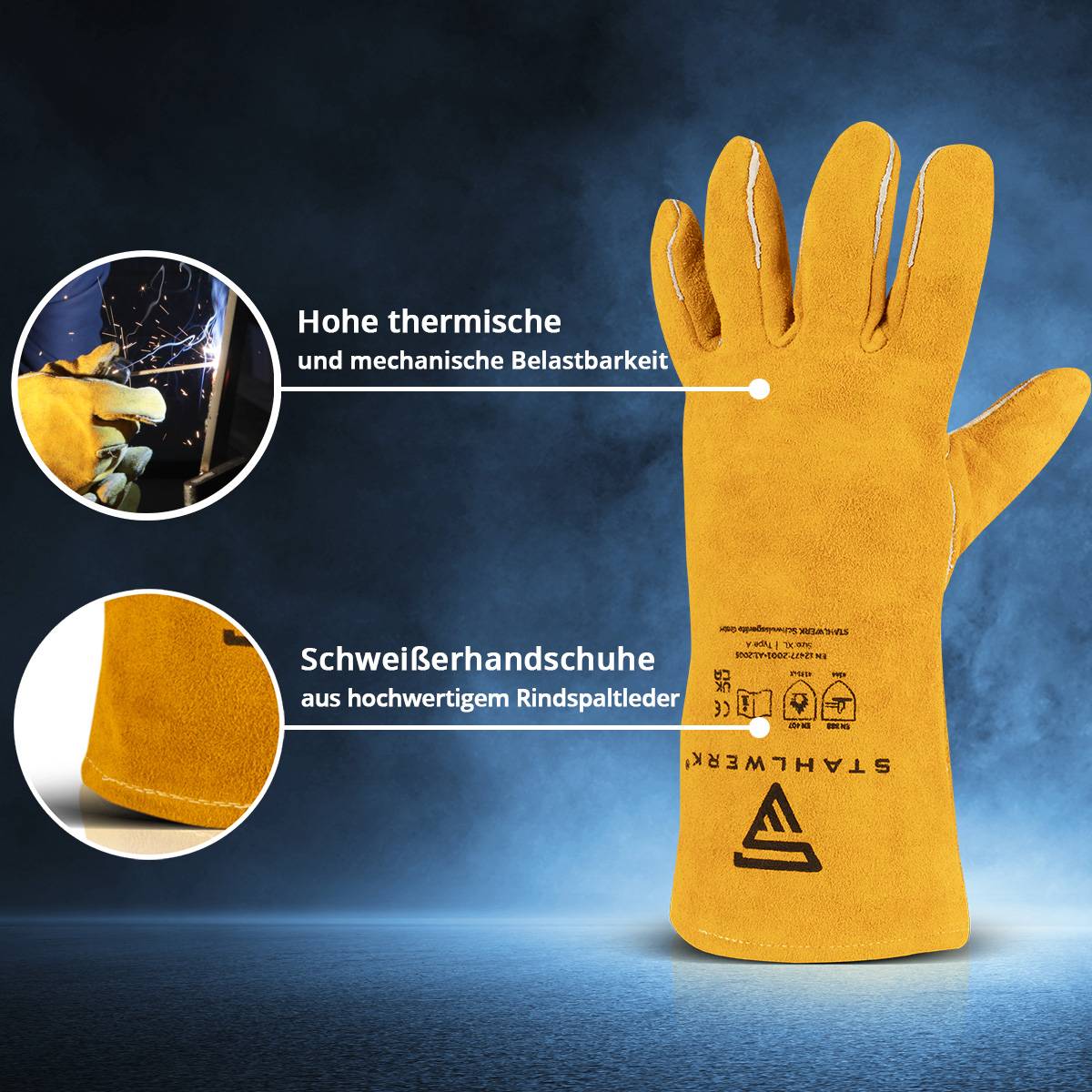 STAHLWERK Schweißer Handschuhe aus hitzebeständigem und robustem Echtleder
