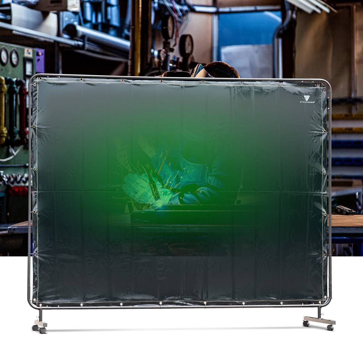 STAHLWERK Schweißerschutzwand UV-resistenter Schweißschutzvorhang 2,4m x 1,8m