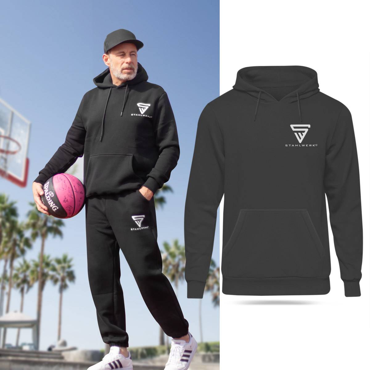 STAHLWERK Hoodie Schwarz Kapuzen-Pullover Größe M 100% Baumwolle