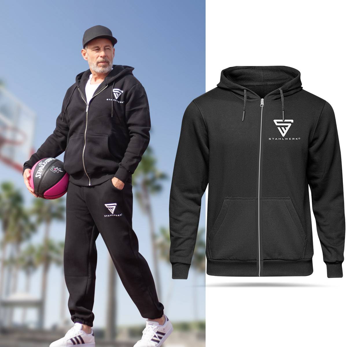 STAHLWERK Hoodie Kapuzenpullover Kapuzenpulli mit Reißverschluss in Schwarz Gr.L