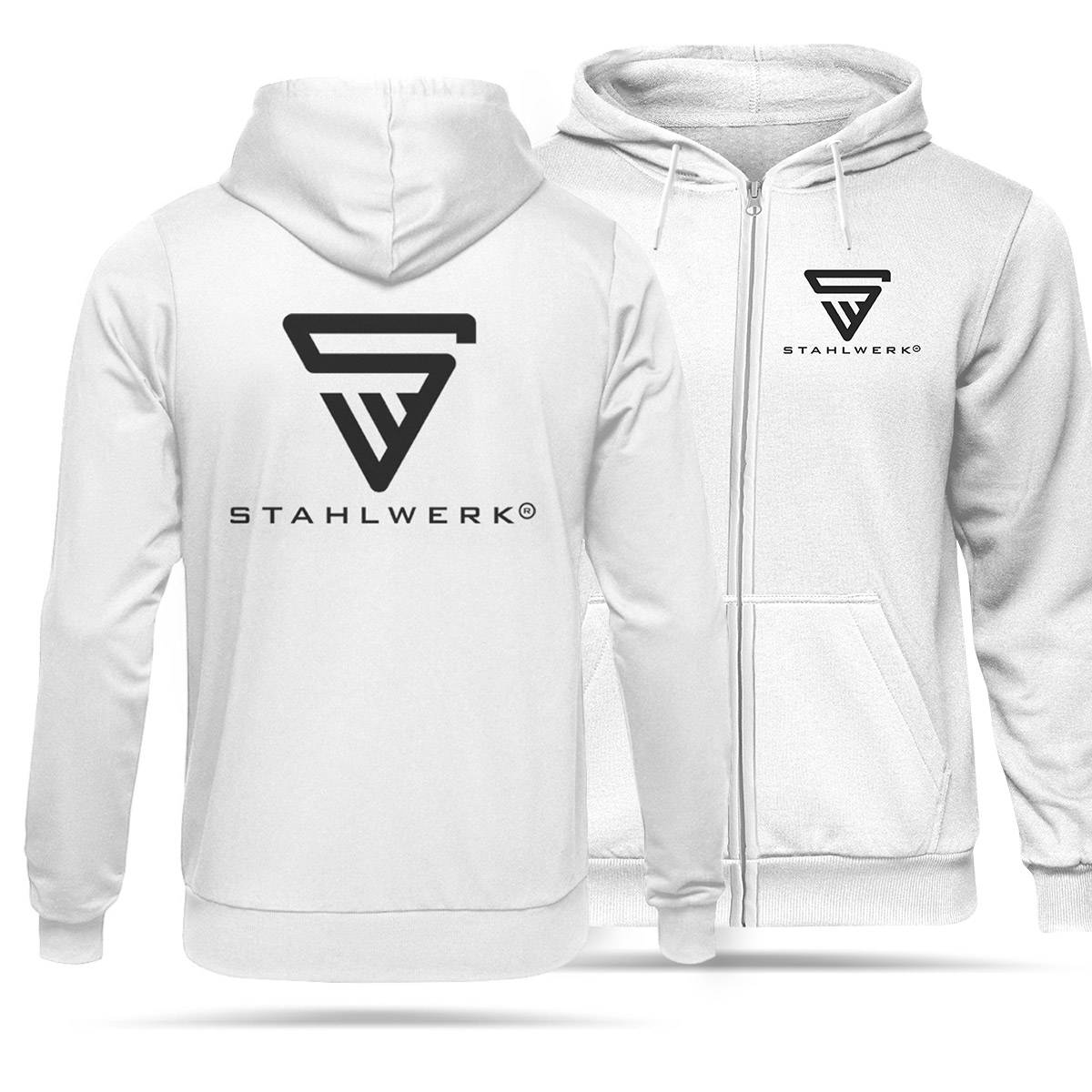 STAHLWERK Hoodie Kapuzenpullover Kapuzenpulli mit Reißverschluss Weiß Größe XXL