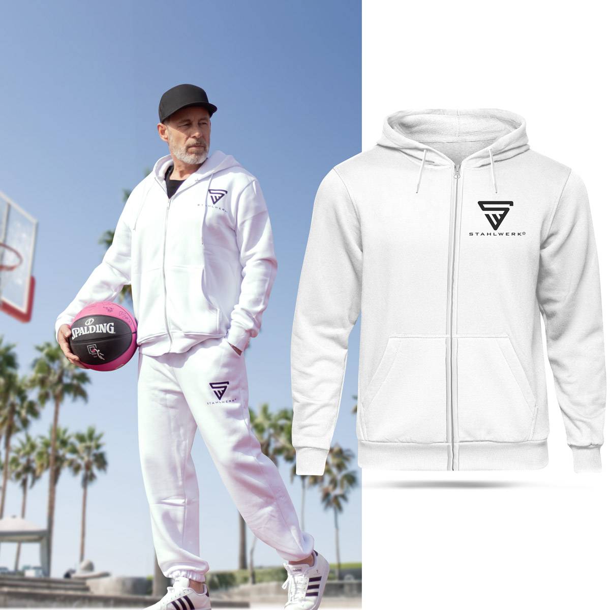 STAHLWERK Hoodie Kapuzenpullover Kapuzenpulli mit Reißverschluss Weiß Größe XXL