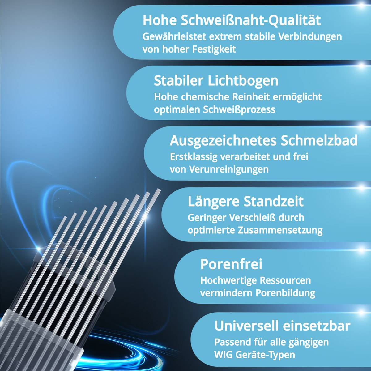 STAHLWERK Wolframelektroden WC20 grau im Set - 5 x 1,6 mm + 5 x 2,4 mm