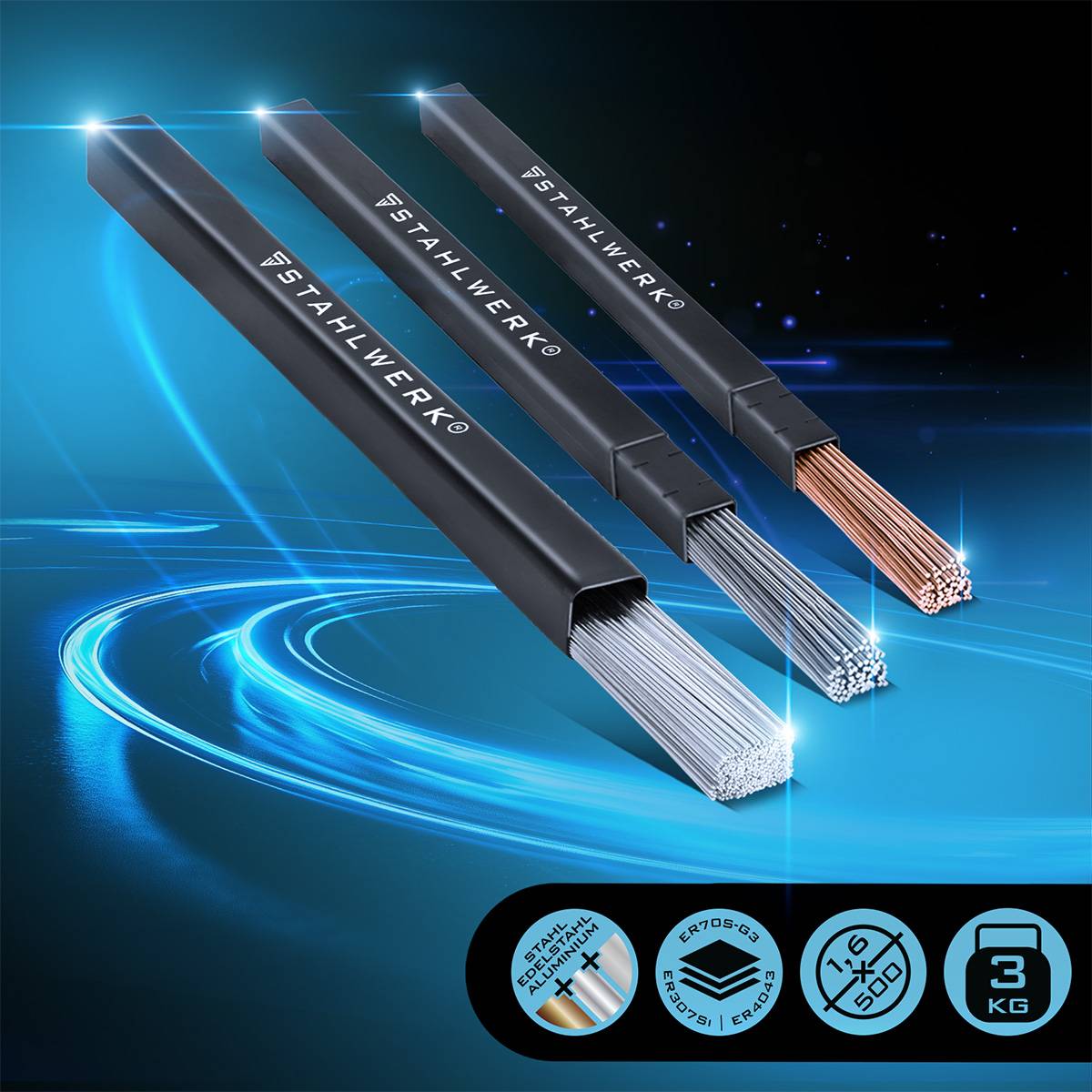 STAHLWERK Schweißstäbe Set ER70S-G3, ER307Si, ER4043Si5 Ø 1,6 x 500 mm je 1kg