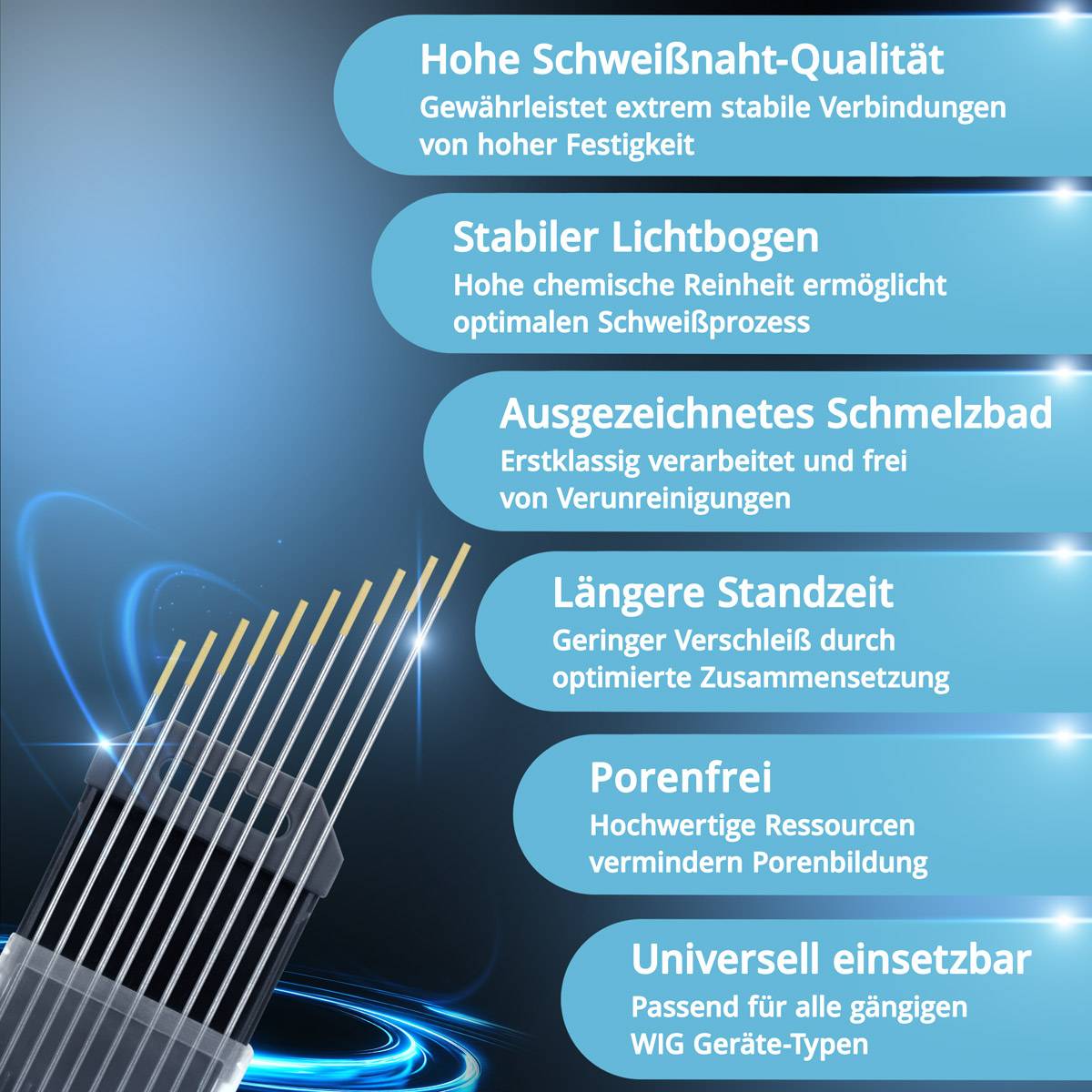 STAHLWERK Wolframelektroden / Schweißelektroden 1,6 x 175 mm WL15 gold 10er Set