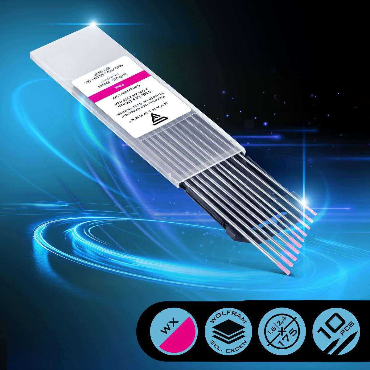 STAHLWERK Wolframelektroden WX Pink 1,6 + 2,4 mm je 5 im praktischen 10er Set