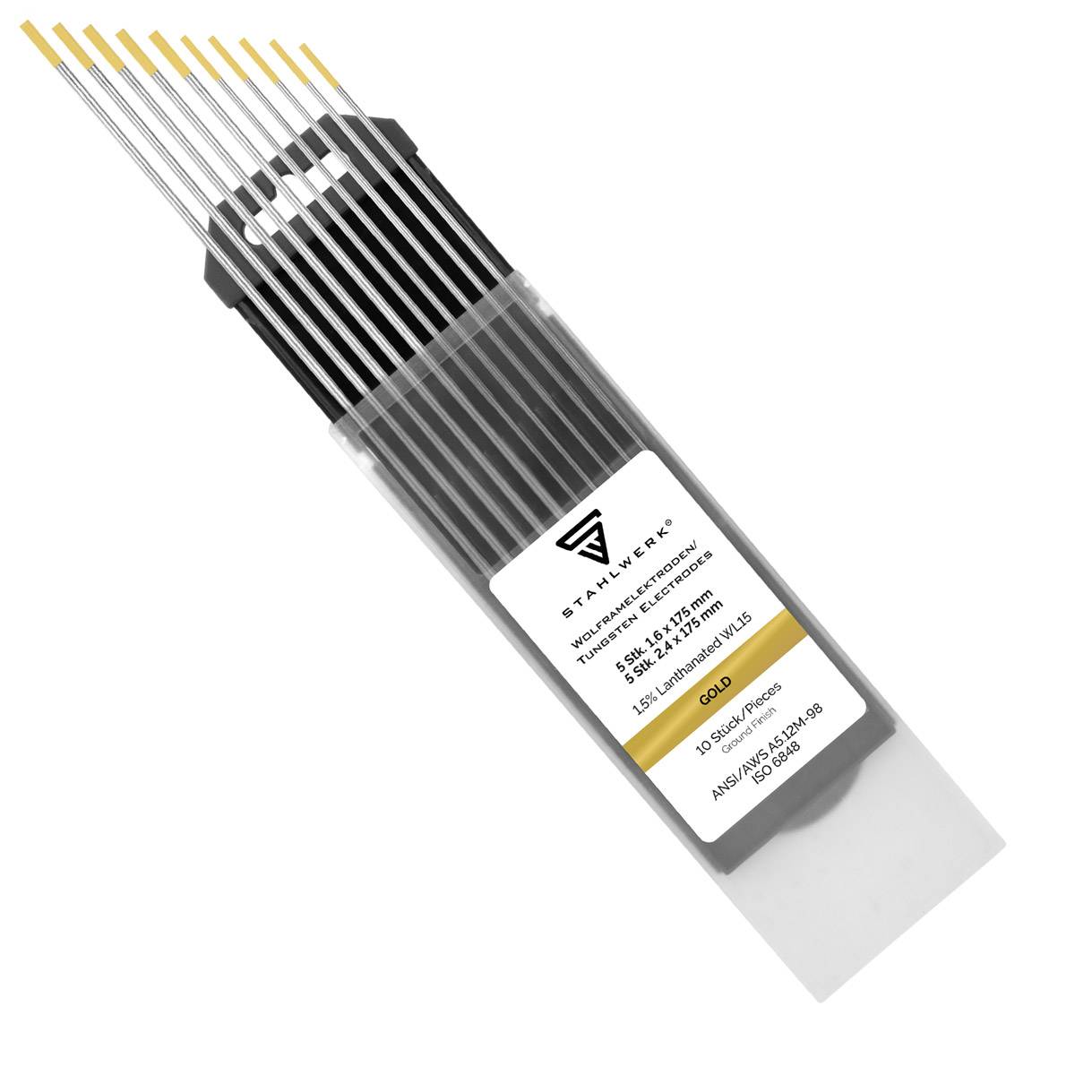 STAHLWERK Wolframelektroden/Schweißelektroden WL15 gold 5 x 1,6 mm + 5 x 2,4 mm