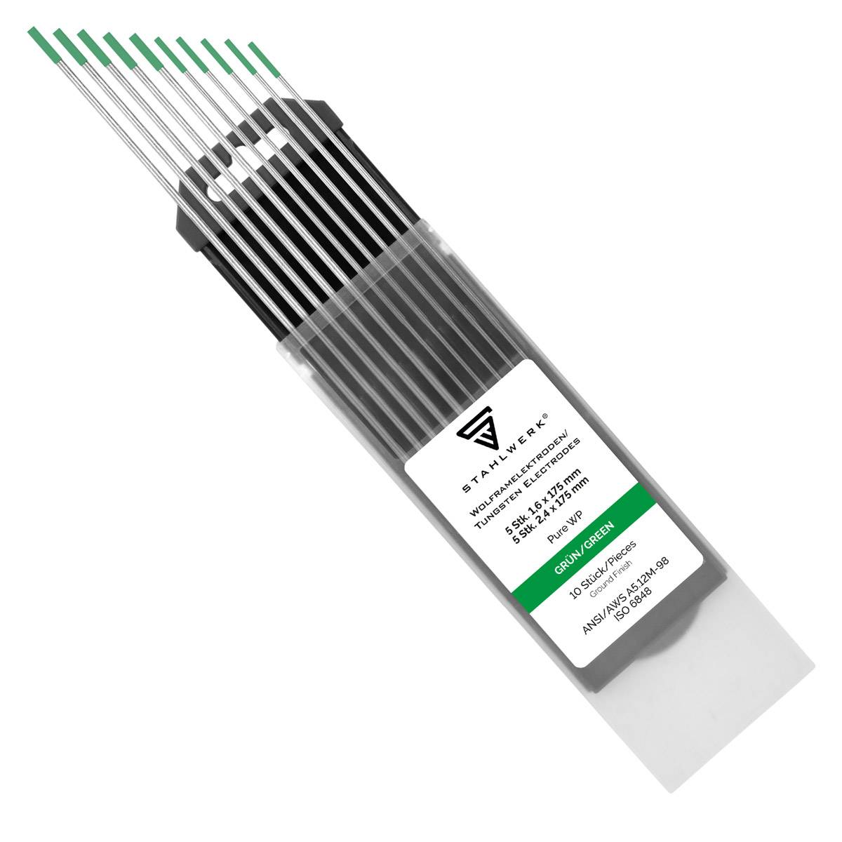 STAHLWERK Wolframelektroden WP Grün Set 5 x 1,6 mm + 5 x 2,4 mm x 175 mm
