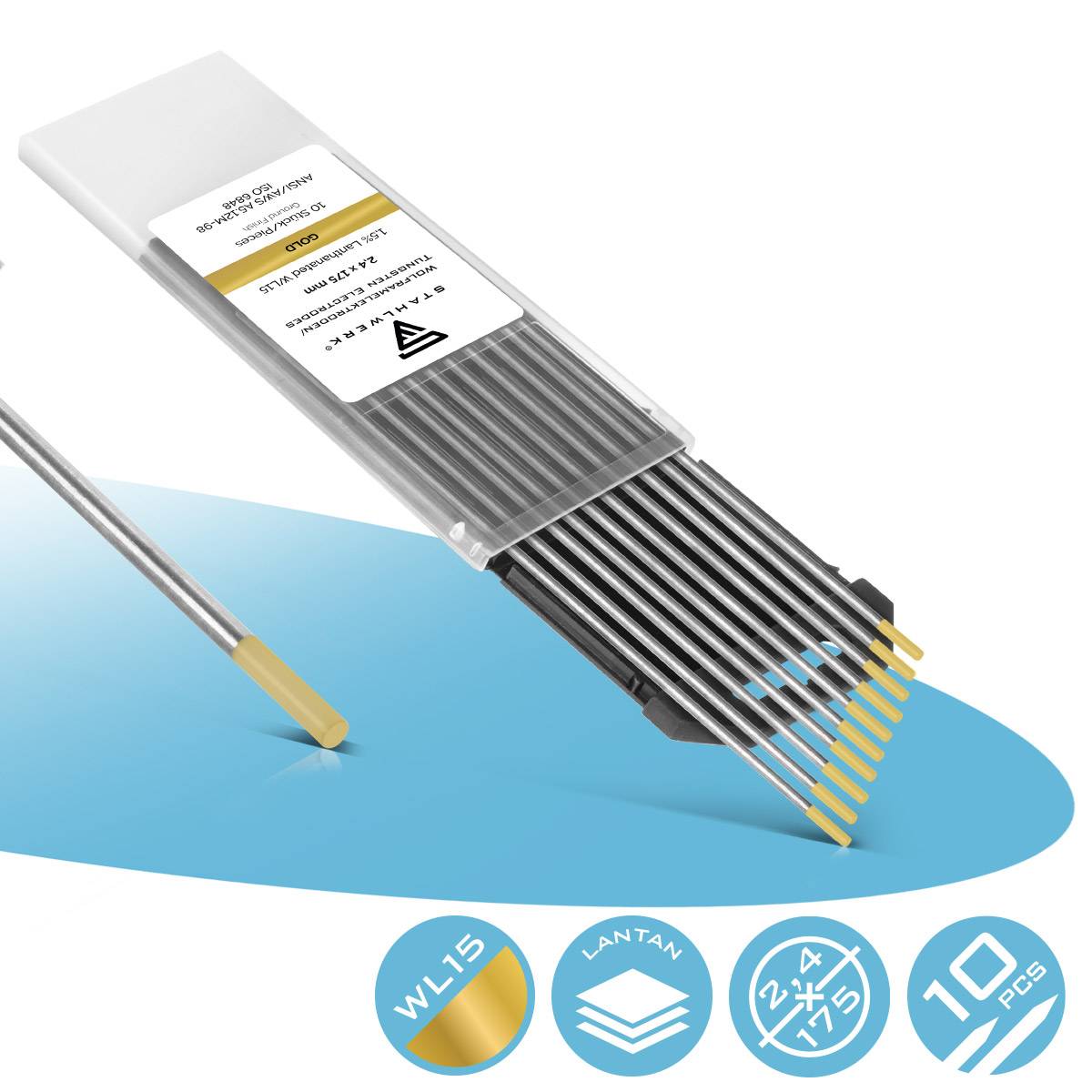 STAHLWERK Wolframelektroden / Schweißelektroden 2,4 x 175 mm WL15 gold 10er Set
