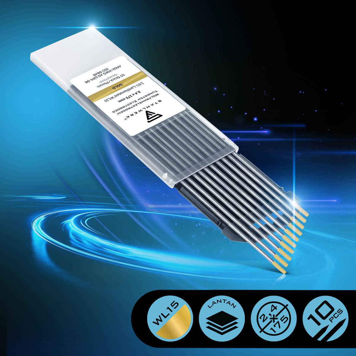 STAHLWERK Wolframelektroden / Schweißelektroden 2,4 x 175 mm WL15 gold 10er Set