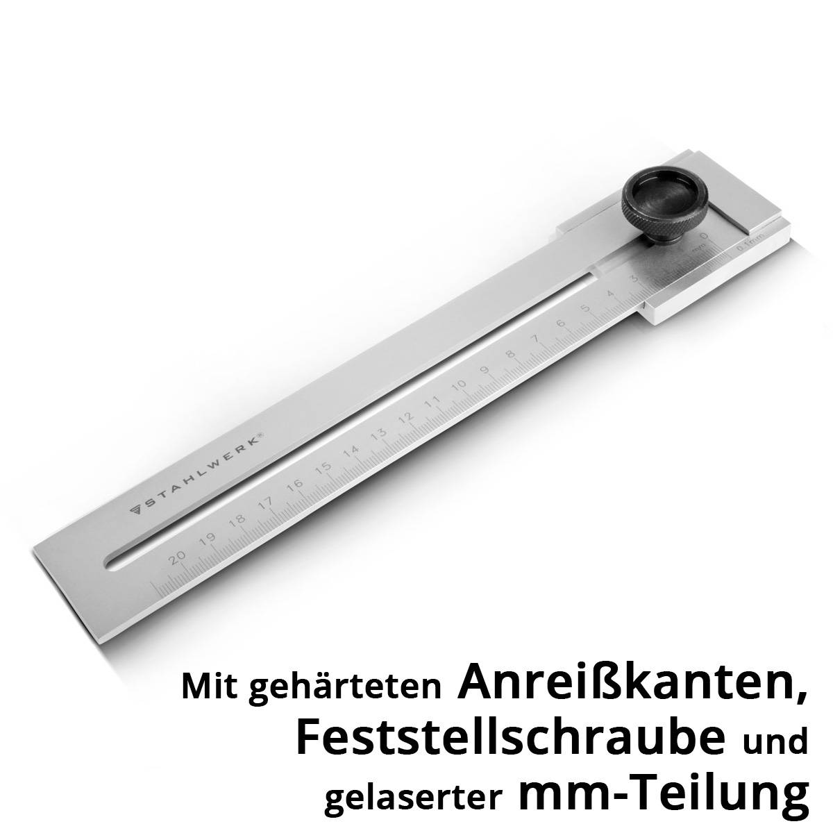 STAHLWERK Streichmaß mit 200 mm Messbereich und 0,1 mm Nonius aus Edelstahl