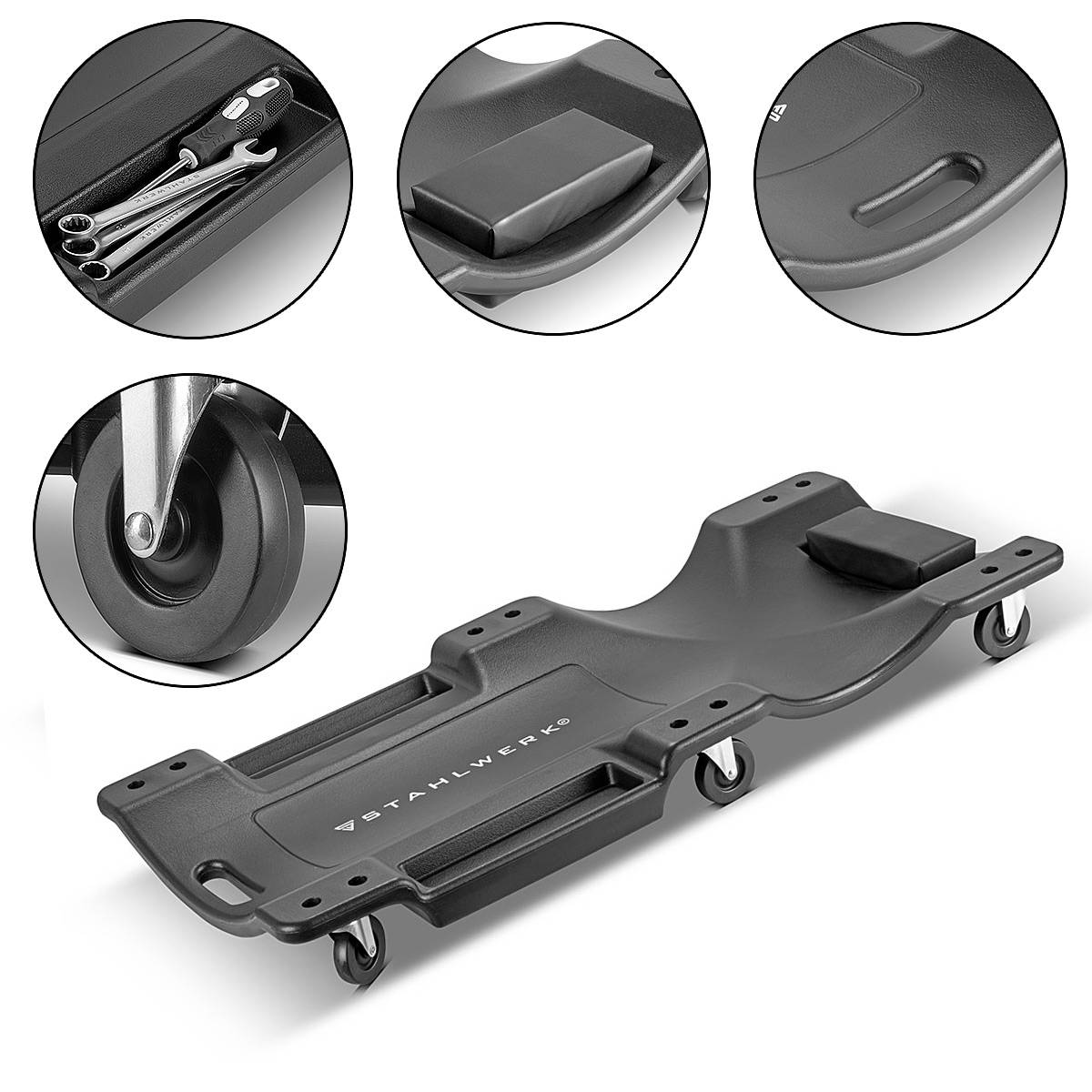 STAHLWERK Kfz-Rollbrett XXL RC-40 ST mit 500kg Tragfähigkeit 6 bewegliche Rollen