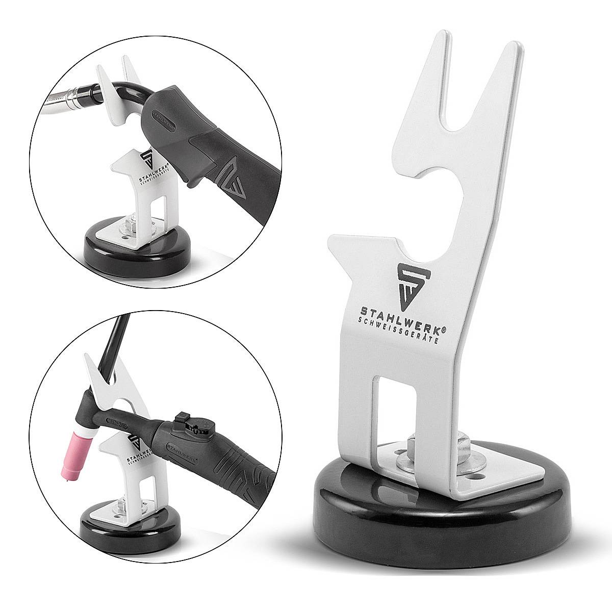 STAHLWERK Schweißbrenner-Halterung mit magnetischem Standfuß weiß Wig Mig Plasma