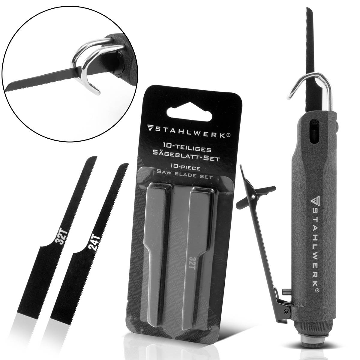 STAHLWERK Druckluftstichsäge DBS-900 ST bis zu 9.000 Hübe/min, 12 Sägeblätter