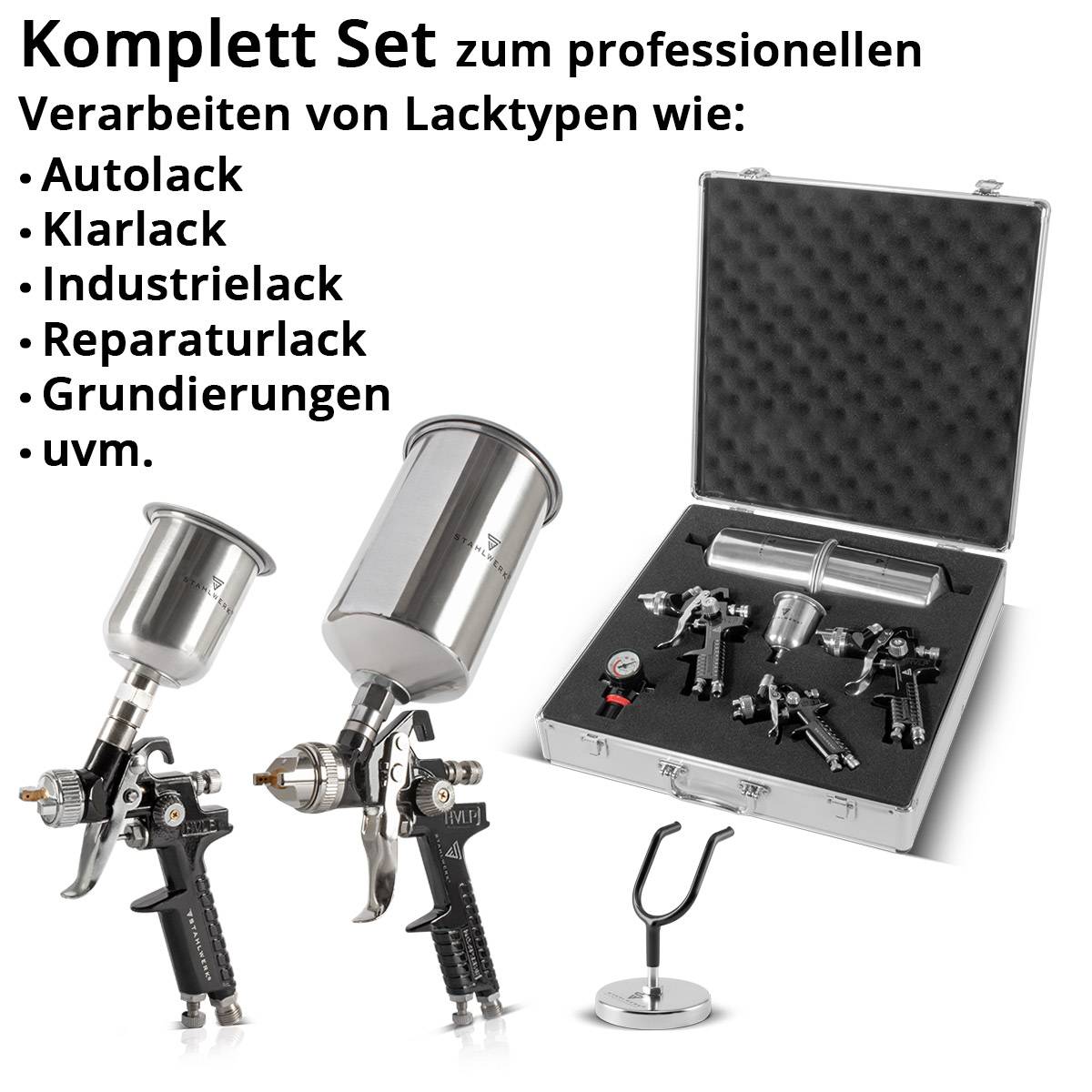 STAHLWERK HVLP Lackierpistolen Set SGS-1125 ST 21 Teile 3 Lackierpistolen
