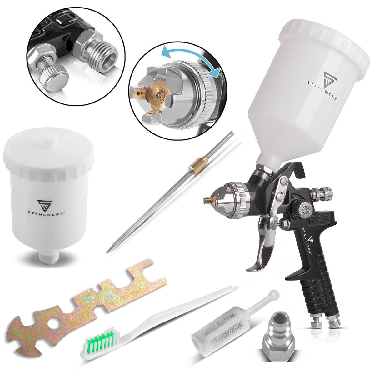 STAHLWERK HVLP Lackierpistole SG-600 ST 1,4/1,7/2,0 mm Düse 600 ml Fließbecher
