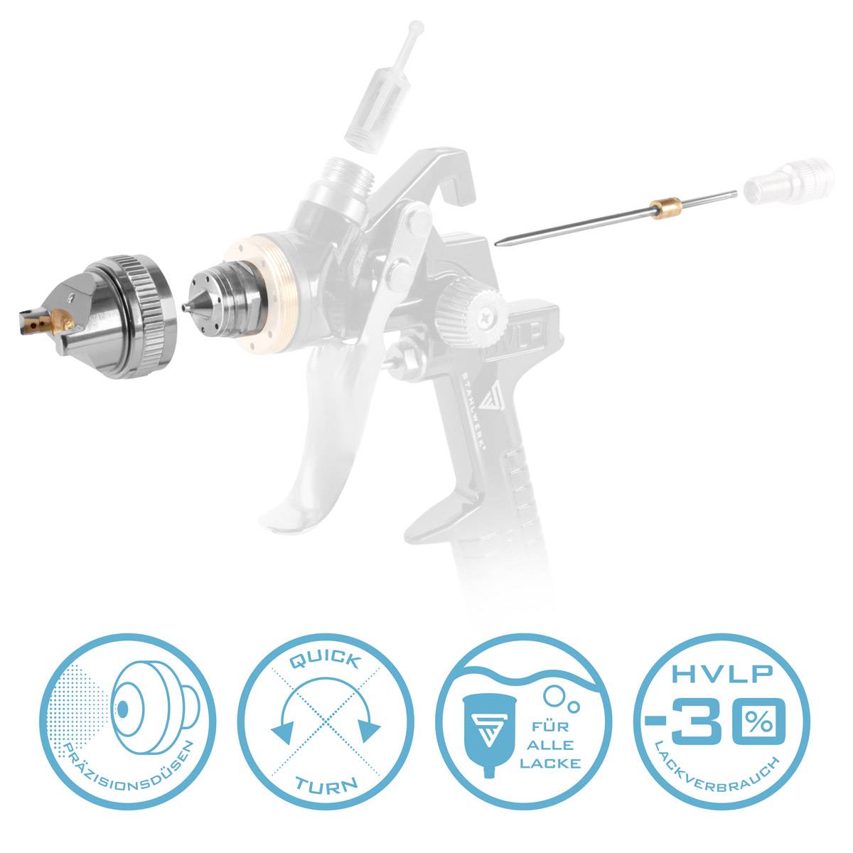 STAHLWERK HVLP Lackierpistole SG-600 ST 1,4/1,7/2,0 mm Düse 600 ml Fließbecher