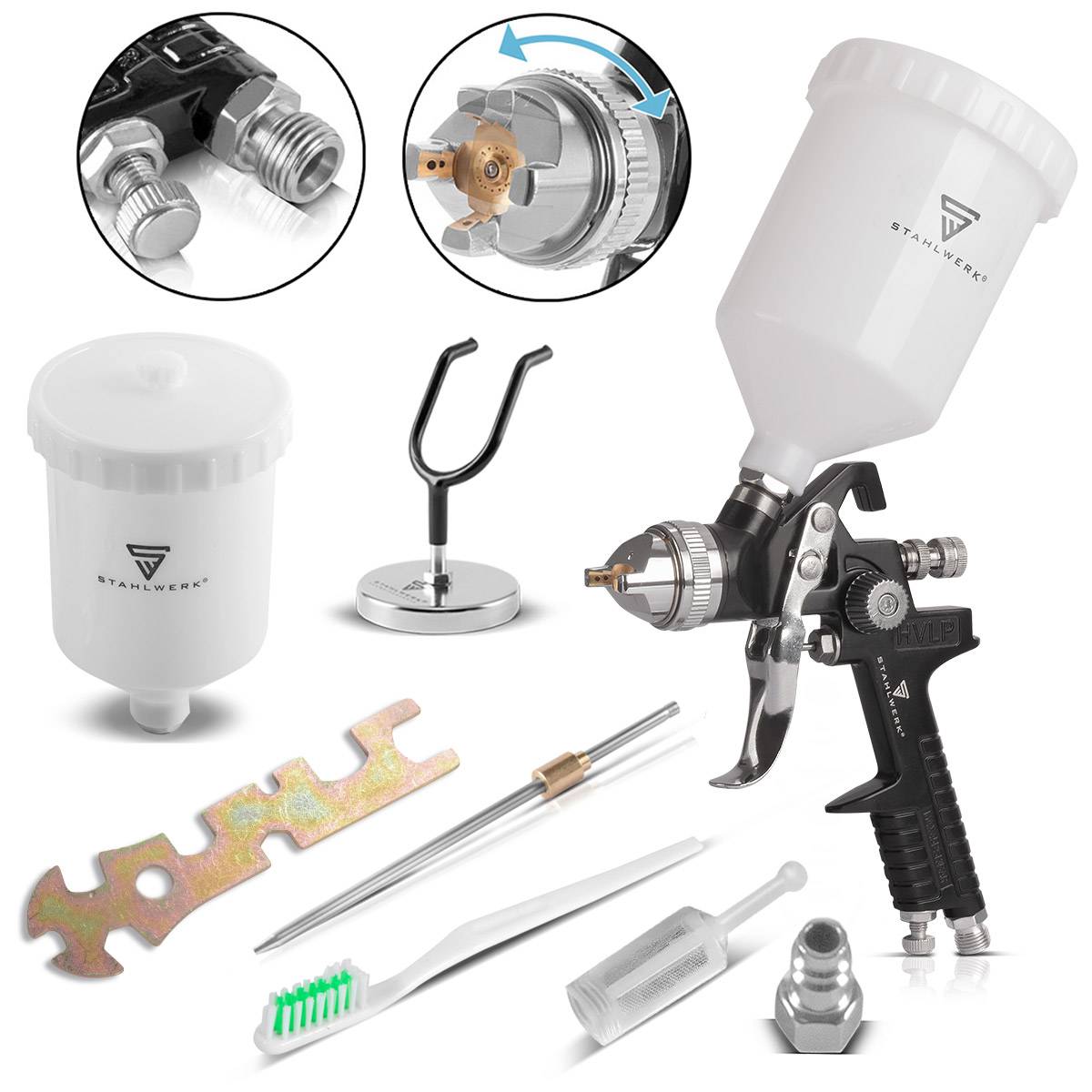 STAHLWERK HVLP Lackierpistole SG-600 ST mit 1,4 mm Düse und 600 ml Fließbecher