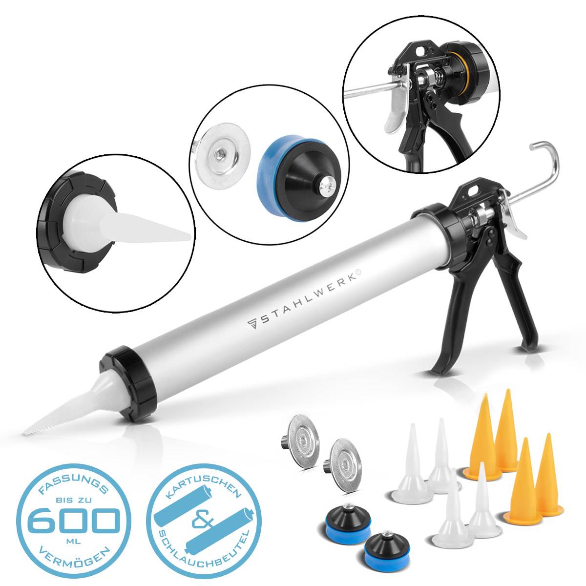 STAHLWERK Silikonpistole SP-600 ST 600 ml aus stabilem Aluminium