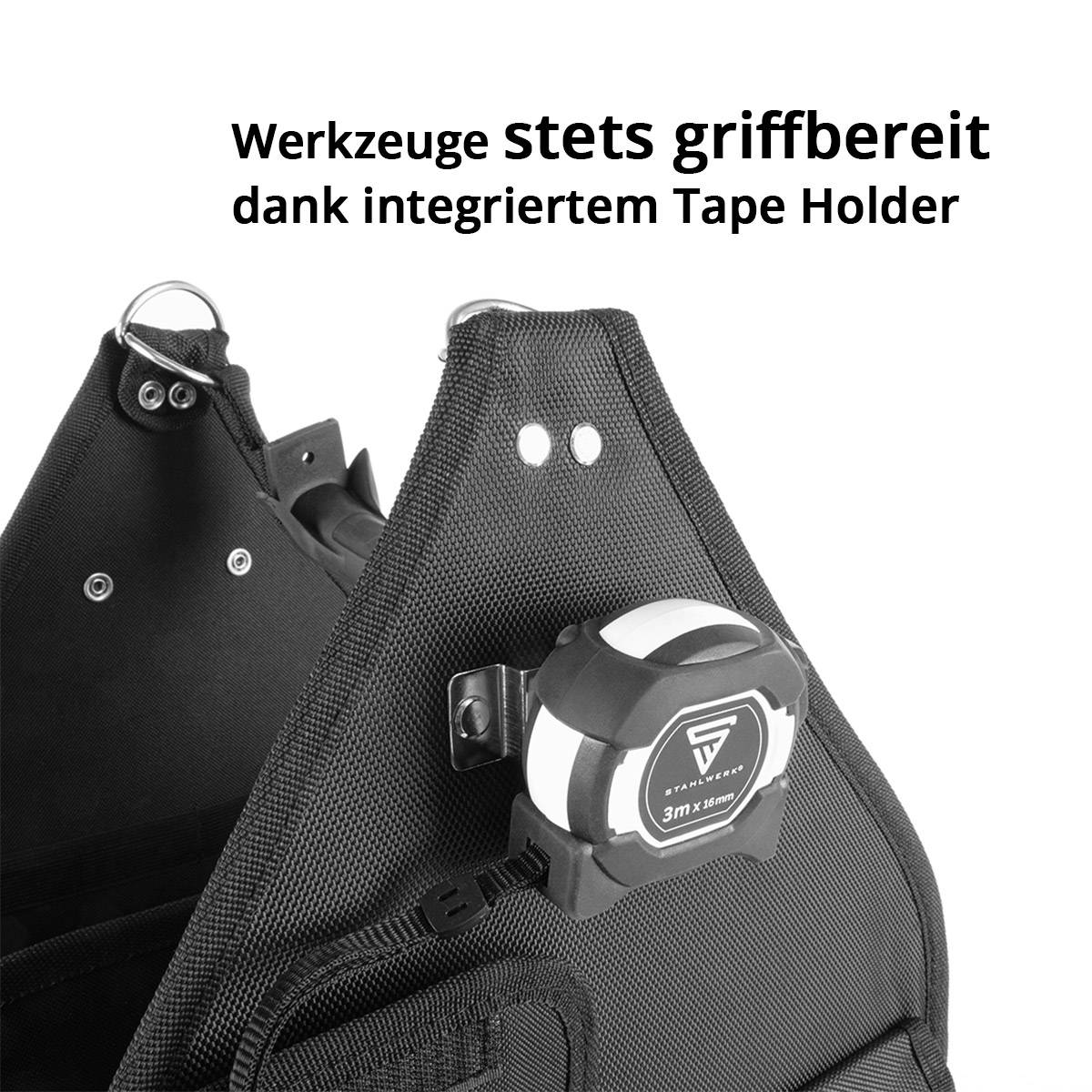 STAHLWERK Werkzeugtasche mit 11 Außentaschen und 2 großen Innenfächern