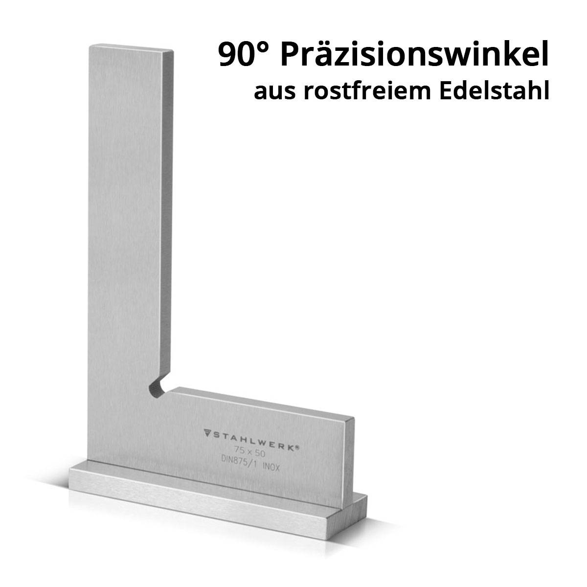 STAHLWERK Anschlagwinkel 90° 75 x 50 mm DIN 875/1 aus rostfreiem Edelstahl