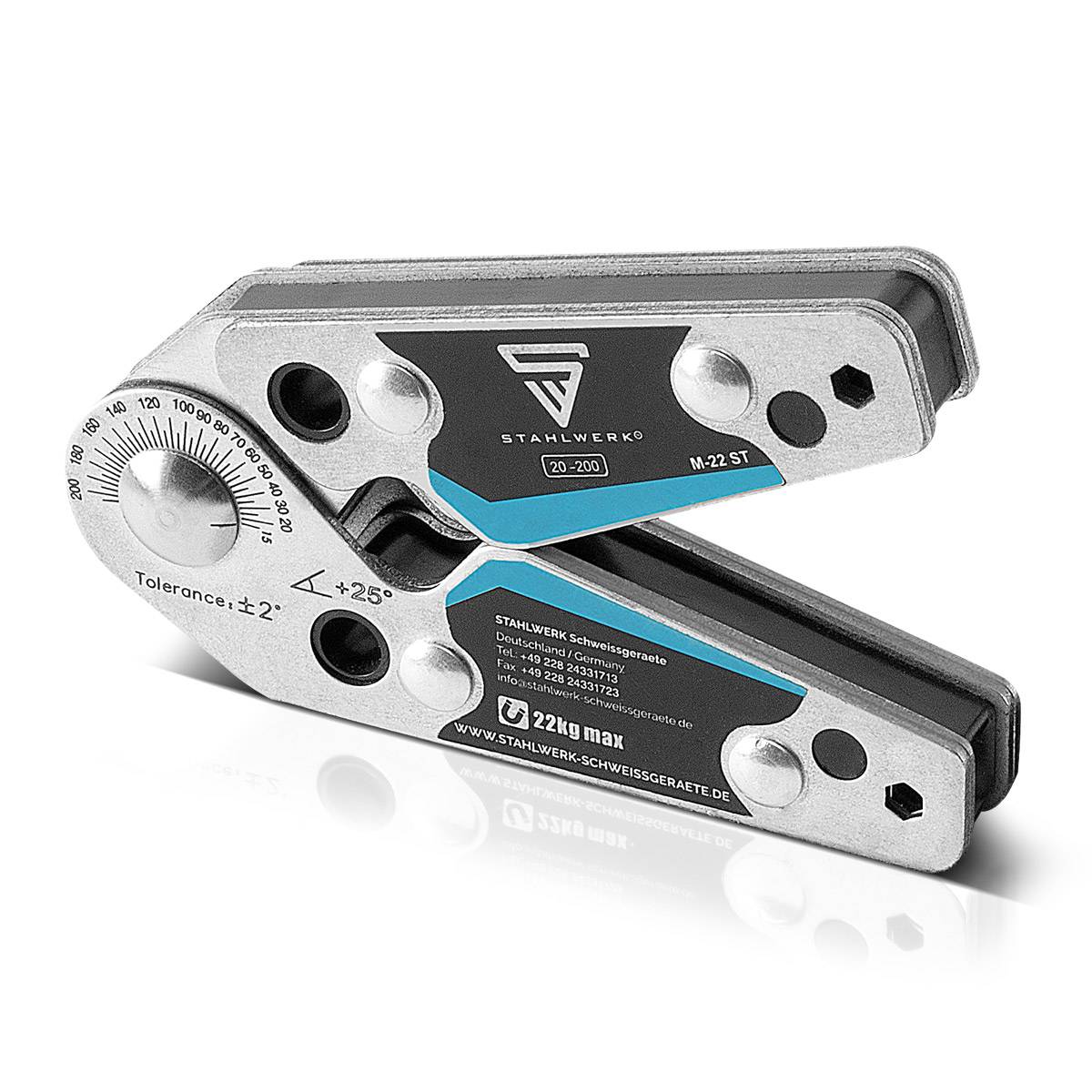 STAHLWERK Magnet-Schweißwinkel einstellbare Winkeln 20° - 200° 22 kg / 48 lbs