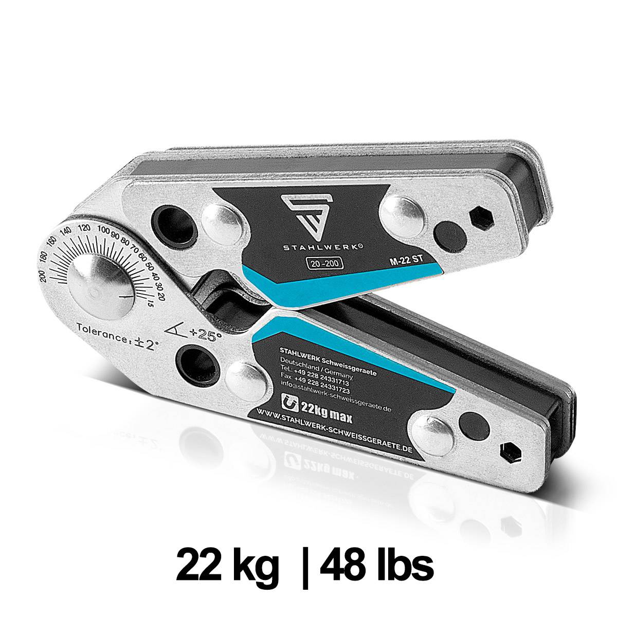 STAHLWERK Magnet-Schweißwinkel einstellbare Winkeln 20° - 200° 22 kg / 48 lbs