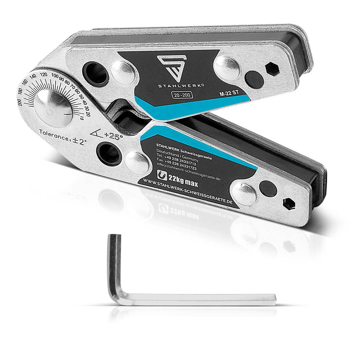 STAHLWERK Magnet-Schweißwinkel einstellbare Winkeln 20° - 200° 22 kg / 48 lbs