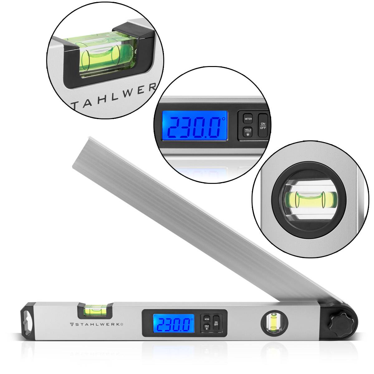 STAHLWERK Digitaler Winkelmesser DW-45 ST Aluminium Messbereich von 0-230 Grad