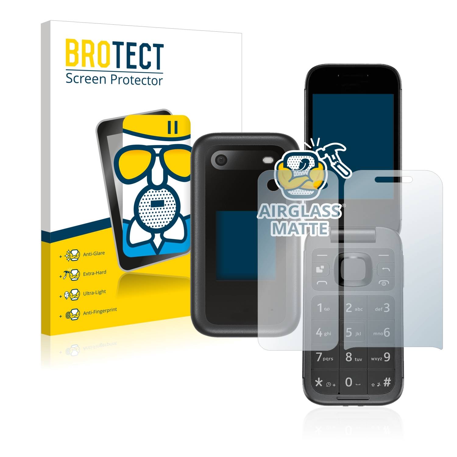 BROTECT AirGlass Matt Glas Schutz Folie für Nokia 2660 Flip (Display+Rückseite)