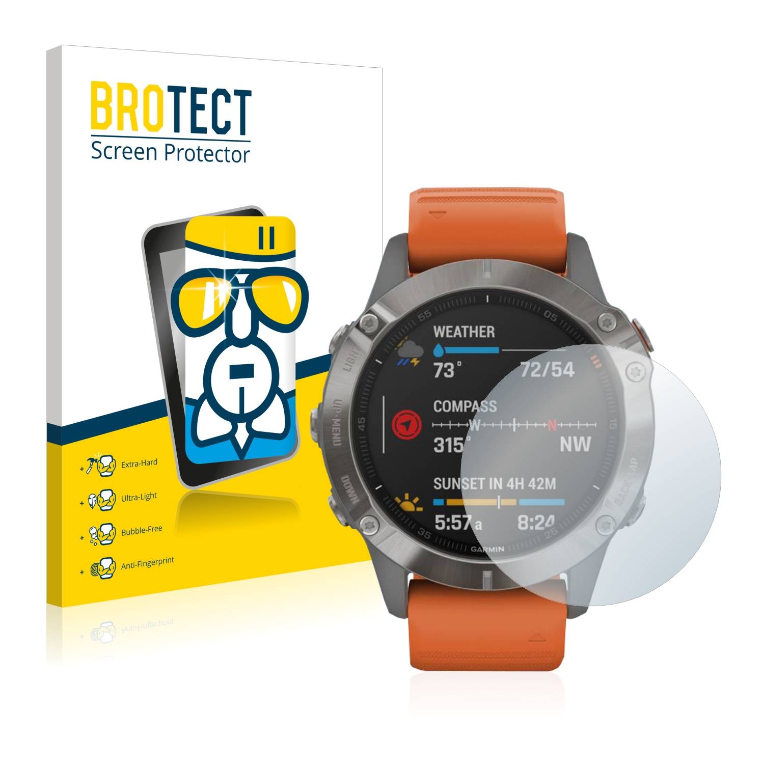 BROTECT AirGlass Glas Schutz-Folie für Garmin Fenix 6 Pro Solar - Schutzglas