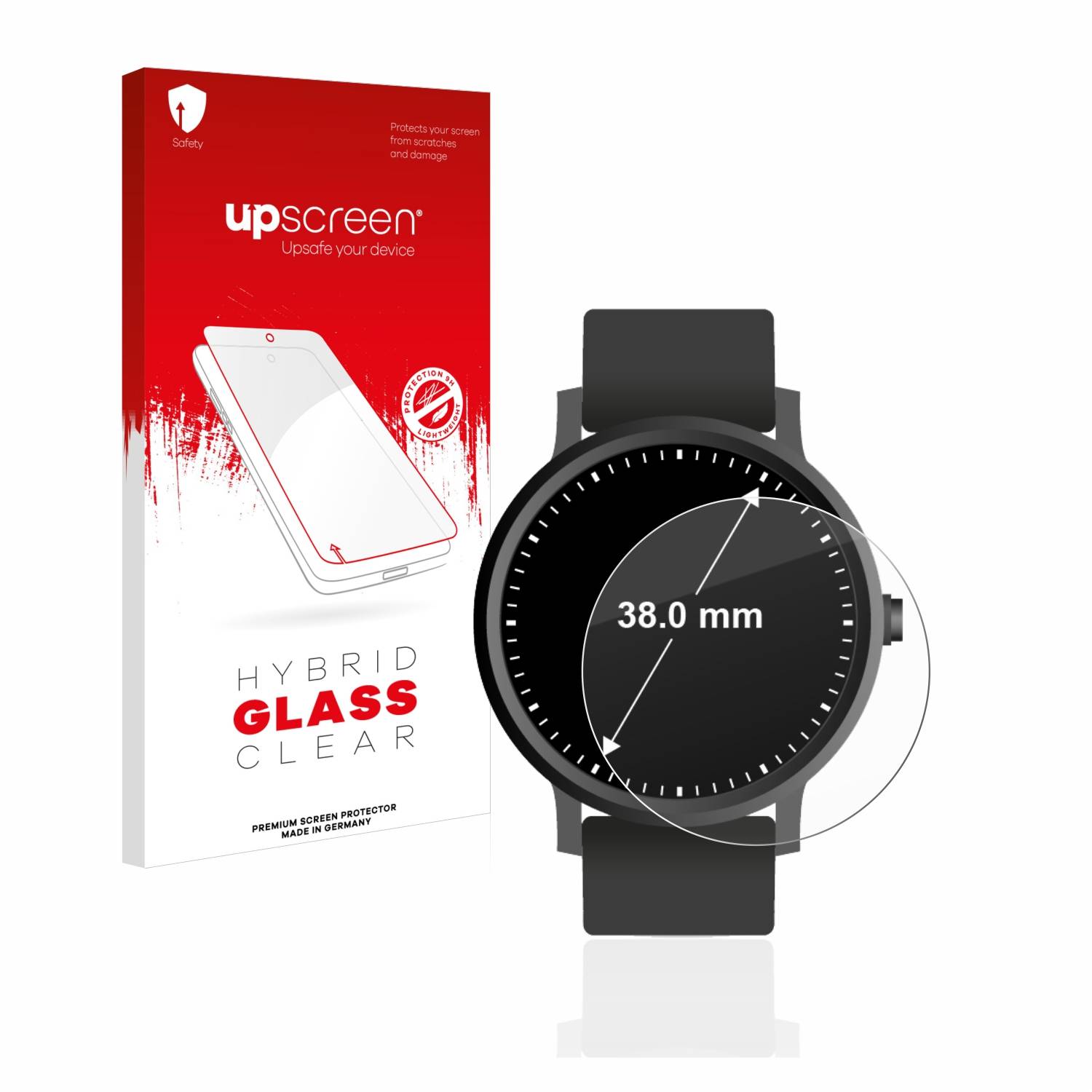 upscreen Hybrid Glas Schutz-Folie für Armbanduhren (Kreisrund, ø: 38 mm)
