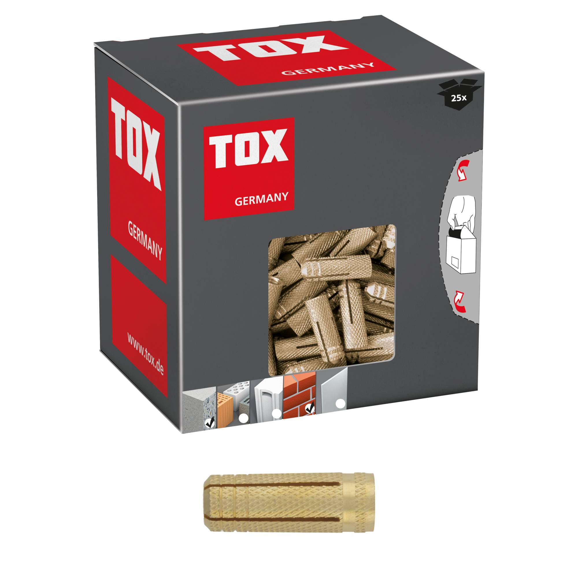 TOX Messing-Spreizdübel Metrix Innengewindedübel für Vollbaustoffe M10x32 mm Kleinpack - 25 Stück