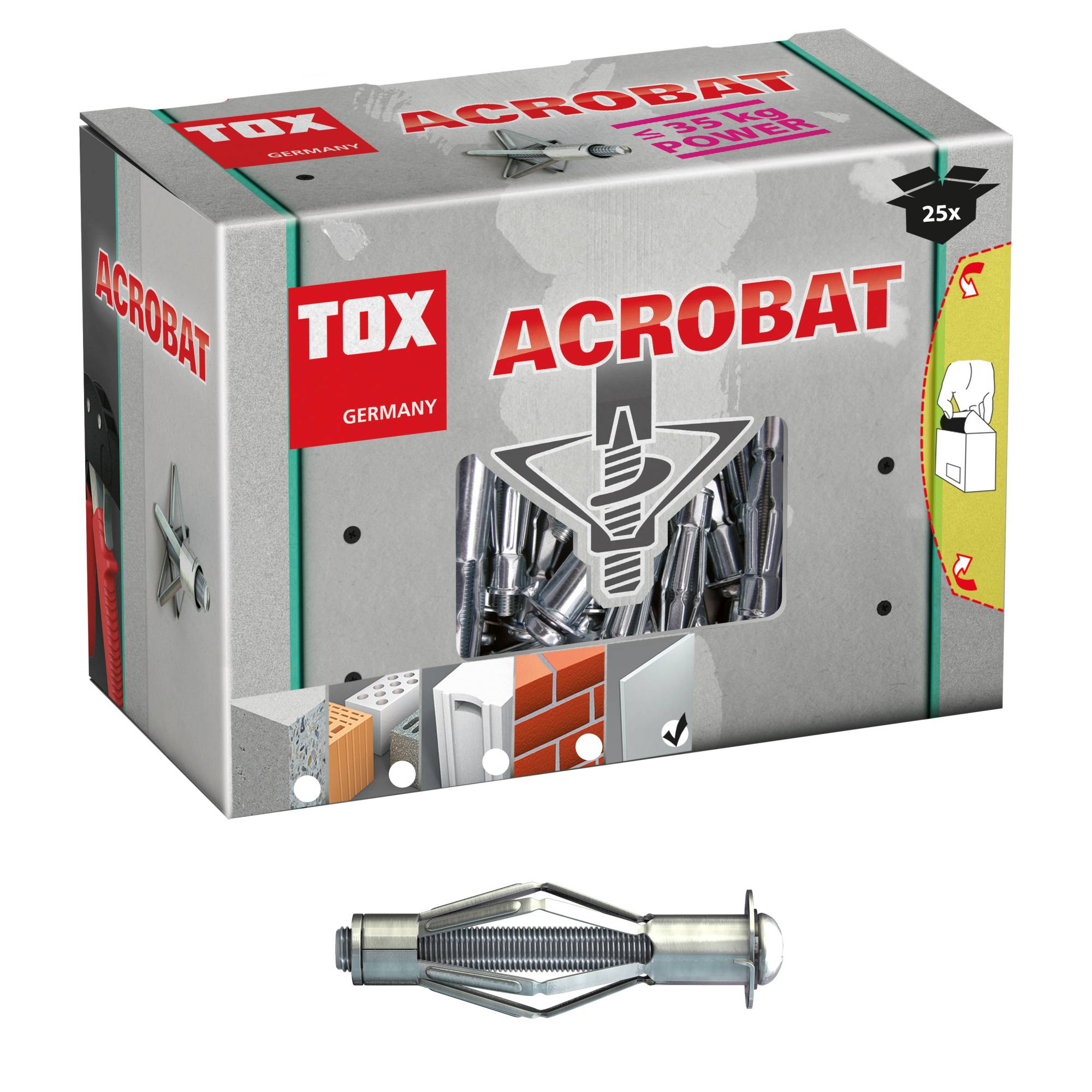 TOX Metall-Hohlraumdübel Acrobat Klappdübel mit Schraube M4x38 mm Kleinpack - 25 Stück