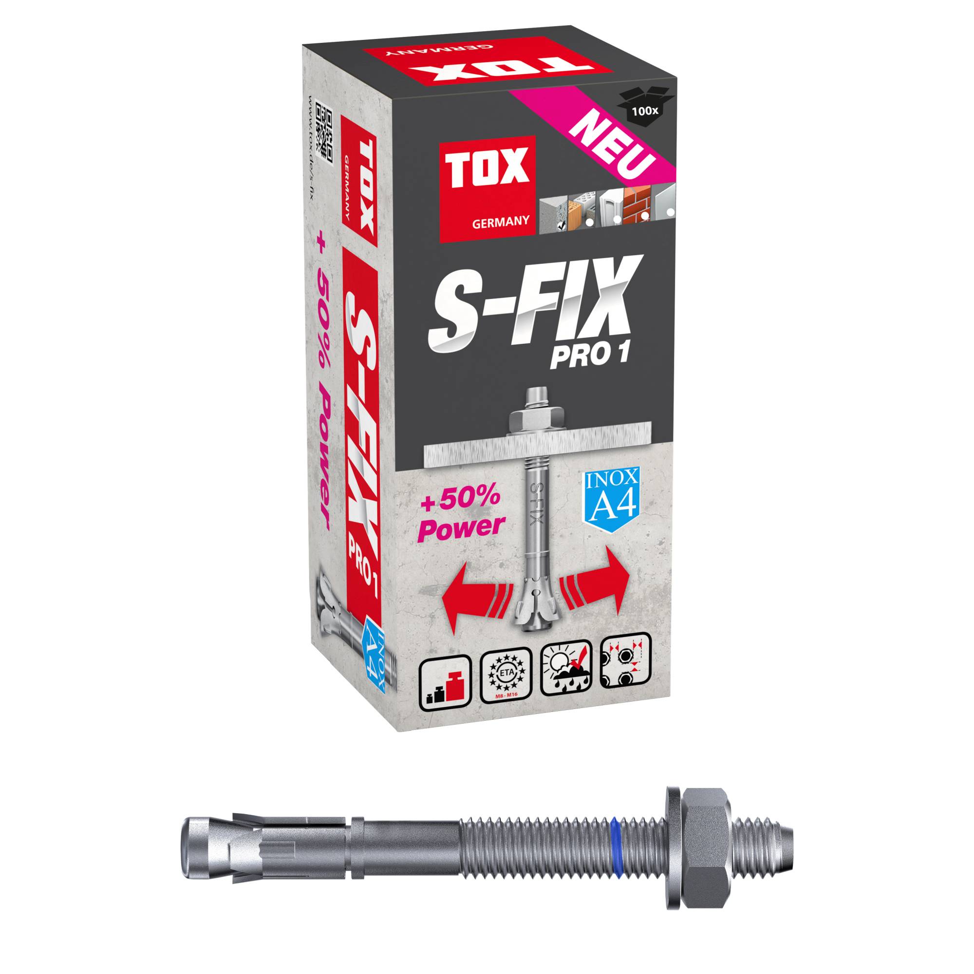 TOX-Dübel-Techn. Bolzenanker S-Fix Pro 1 A4 M8x75/10 KT